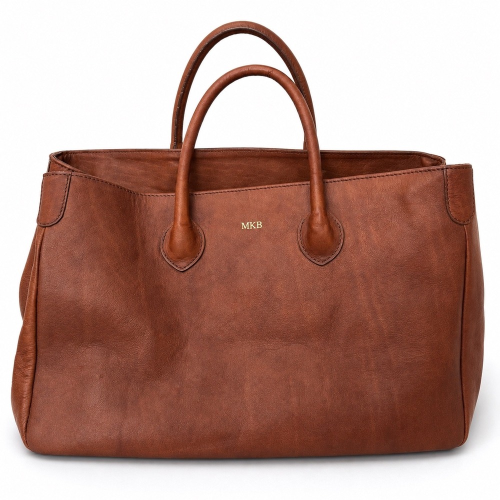Mark & Graham Leather Elisabetta Bag Cognac Brown Monogram MKB Large Carryall